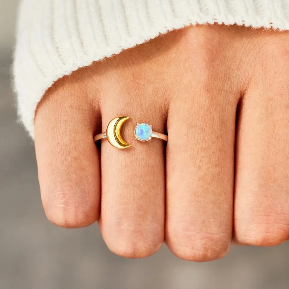 925 Silver Australian White Opal Moon Layered Rings Dainty Gold Moonstone Open Finger Band Chic Jewelry