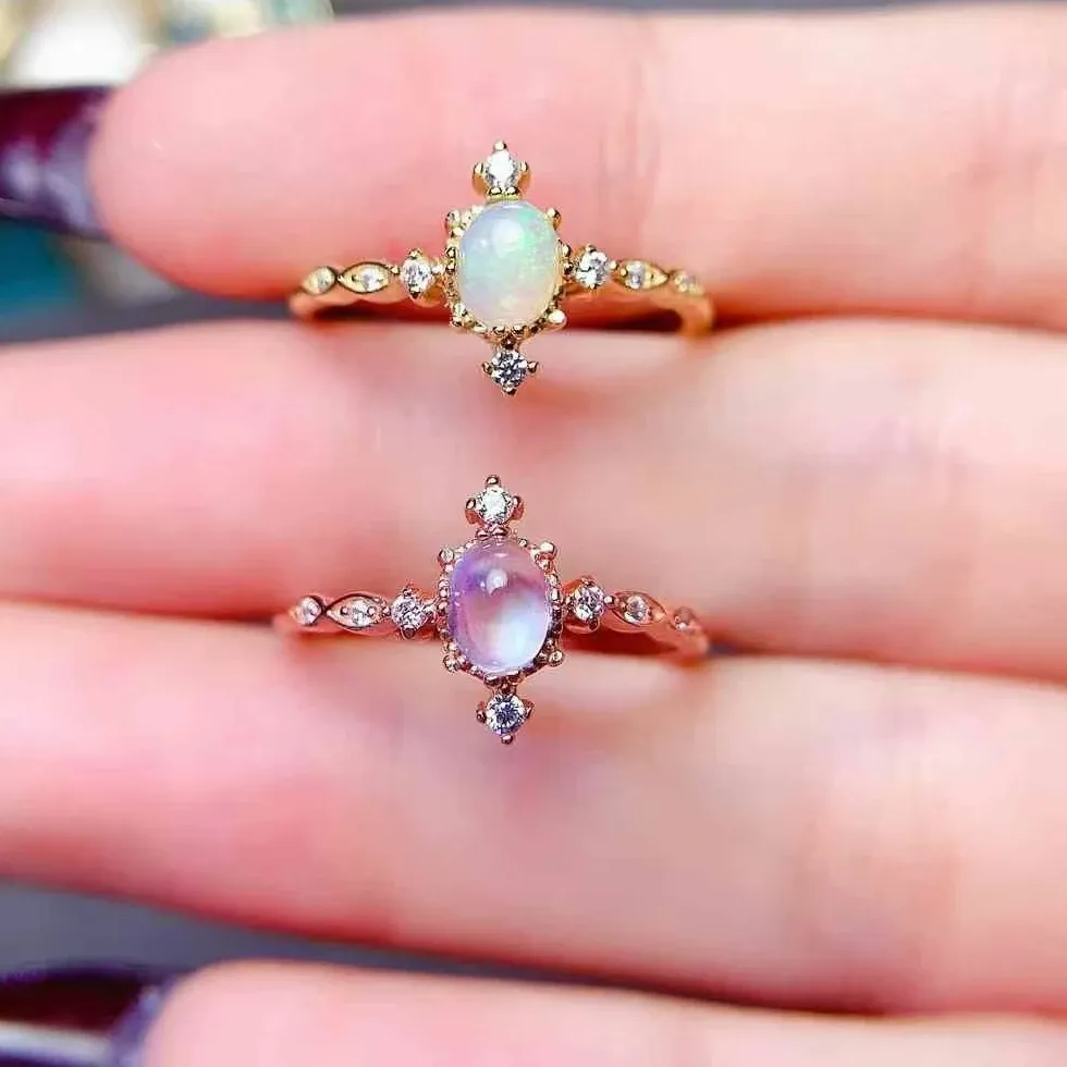 Authentic Celestial Glow Moonstone and Opal Talisman Ring