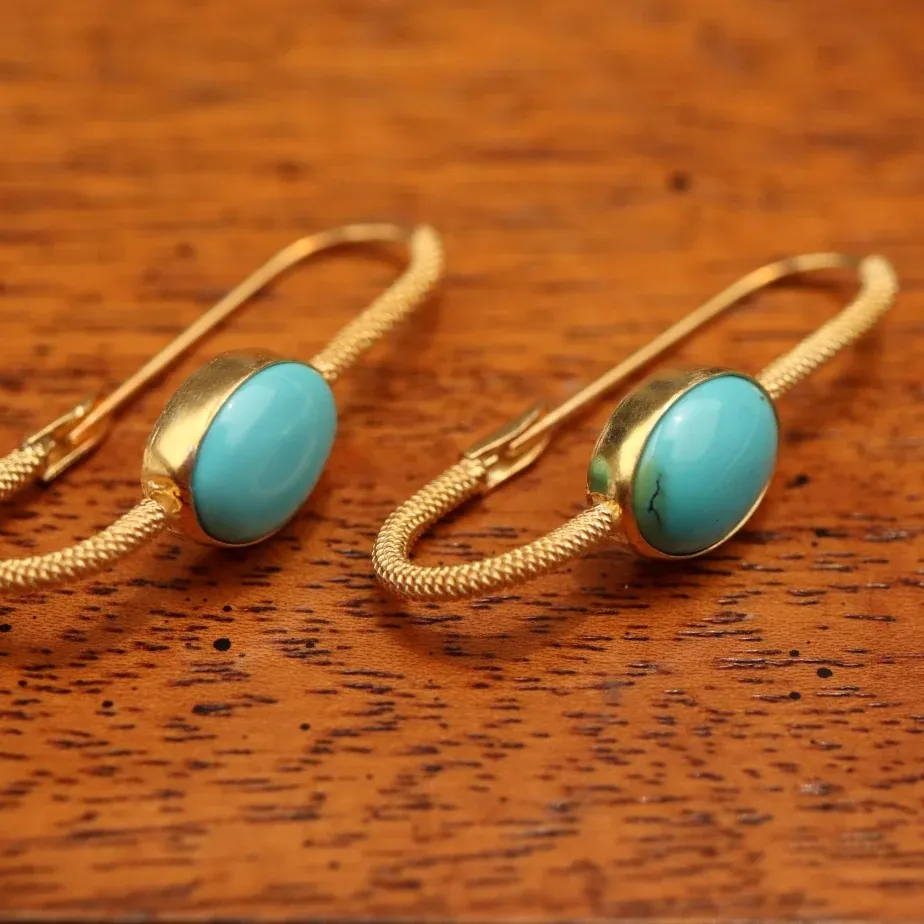 Authentic Celestial Turquoise & Moonstone Gold-Plated Earrings – Mystic Aura of Fertility
