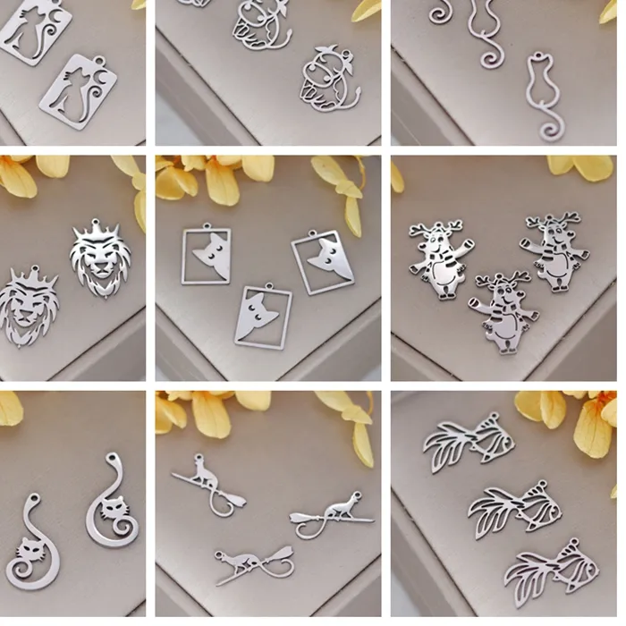 Authentic 3pcs Cute Kitten/Cow/Deer Charms for Jewelry Making Art Line Bracelets Pendant Fish Cat Lion Animal diy Supplies