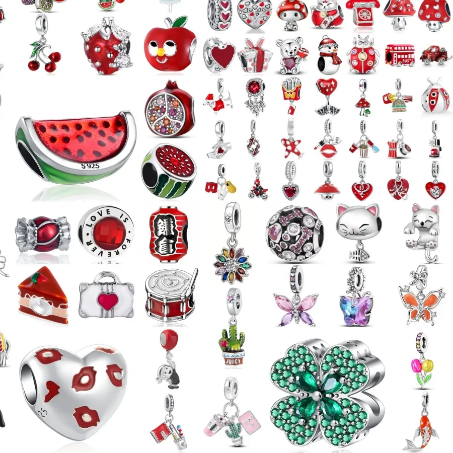 Authentic 925 Silver Strawberry, Pomegranate Beads Butterfly, Horse Pendant Fit Original Bracelet DIY Accessories Exquisite Jewelry ﻿