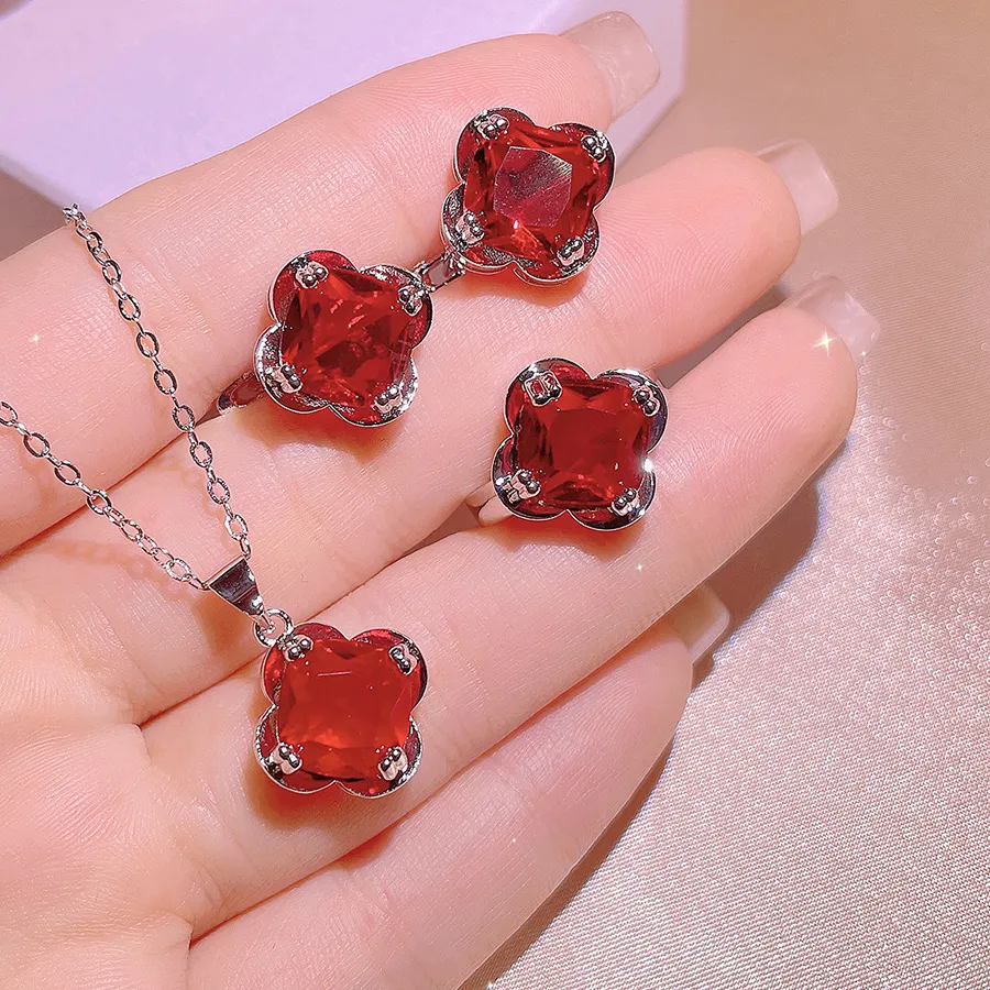 Authentic The Ruby-Encrusted Clover: A Wedding Party's Sacred Symbol of Love and Protection