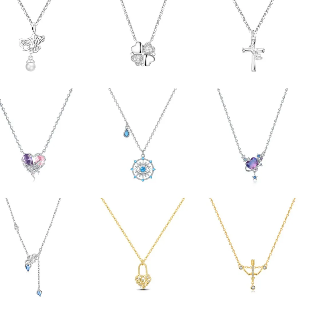 Authentic Original Silver-Plated Women Jewelry Exquisite Necklace Colored Zirconia Delicate Ginkgo Leaf Necklace Friend Party