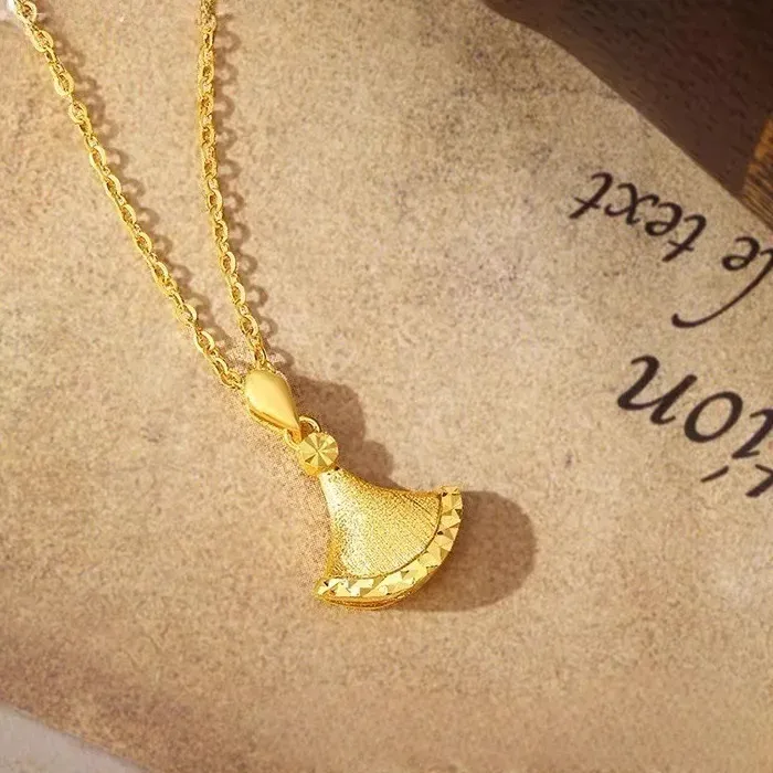 Authentic NovaGlod Light luxury design old money style 24K real gold ginkgo leaf pendant female ins style 9999 small skirt necklace access