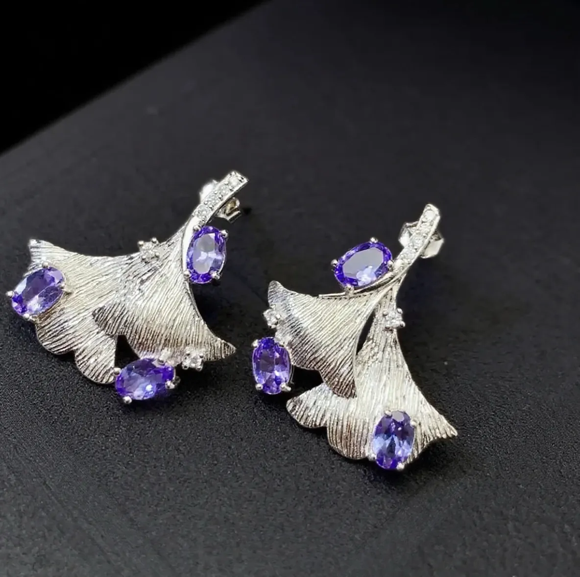 Authentic Tanzanite Whisper: Ginkgo Leaf Drop Earrings of Eternal Balance