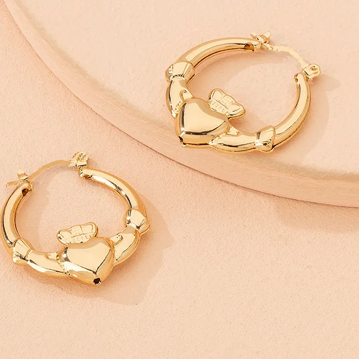 Authentic Chunky Claddagh Earrings Heart Strong Hoop Earrings Minimalist Jewelry In