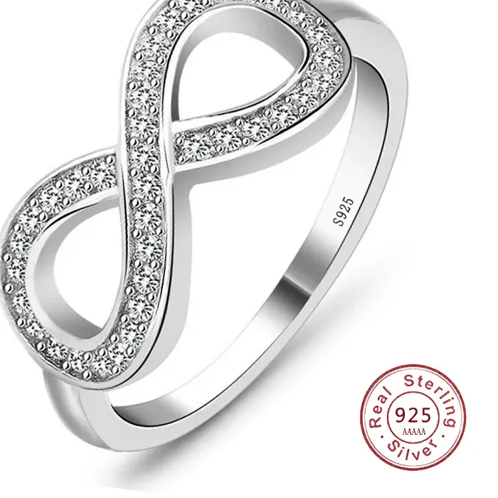 Authentic Cz Infinity Endless Love Claddagh 8 Shape 925 Sterling Silver Rings for Women Silver Filled Jewelry Anel Feminino