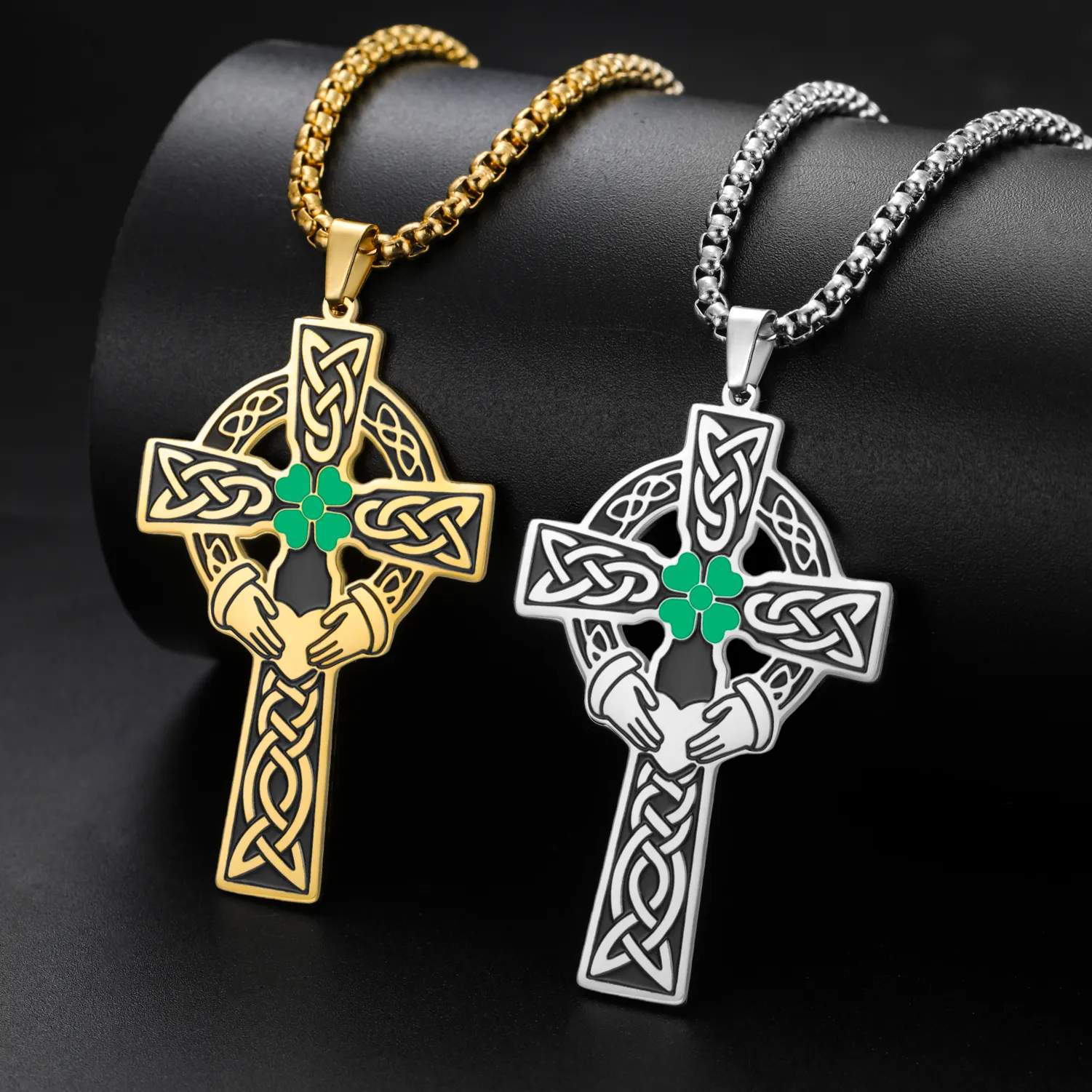 Authentic Hipee Celtic Cross Necklace Shamrock Claddagh Irish Symbol Necklace Waterproof Jewelry