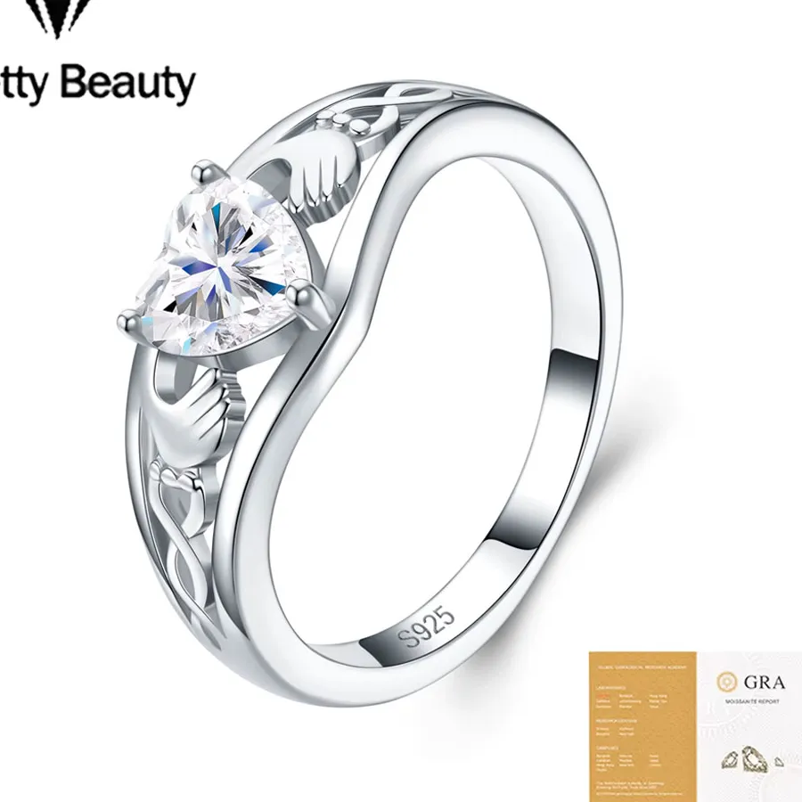 Authentic Heart's Abundance: A Sterling Silver Moissanite Claddagh Ring for Endless Love