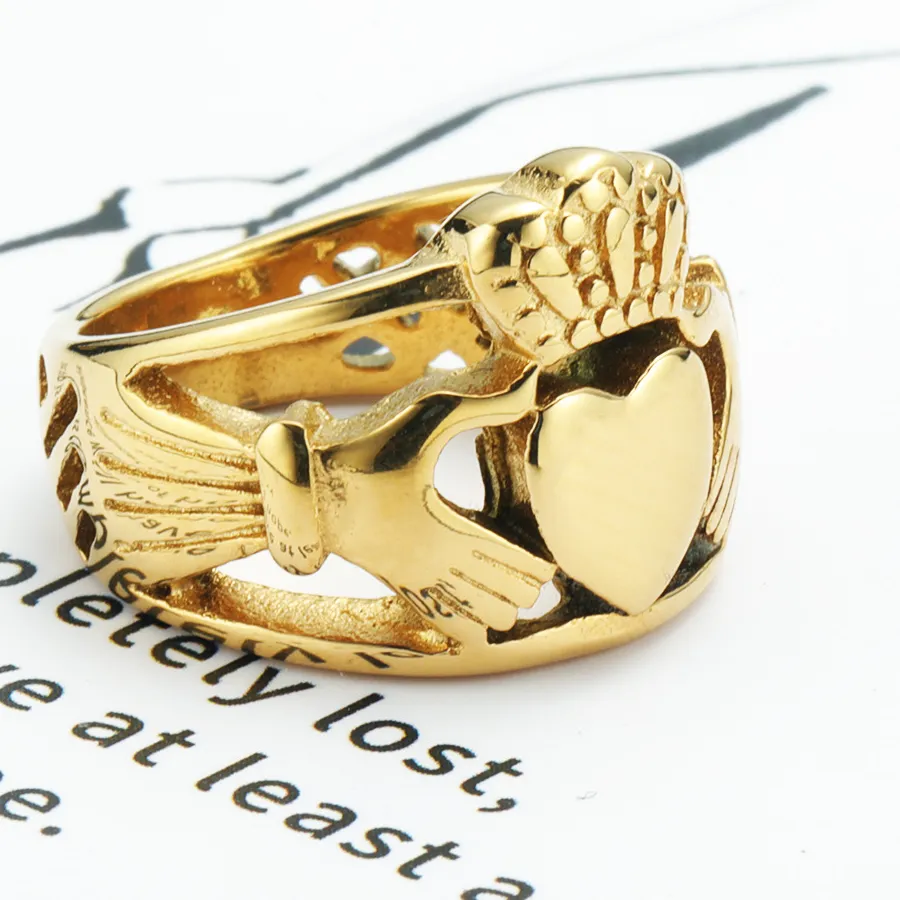 Authentic Claddagh Style Hand to Hold a Heart with Crown Ring 316L Jewelry Celtic Knot Biker Women Ring