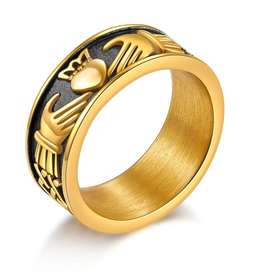 Authentic Embracing Eternity: Celestial Claddagh Ring of Unending Love
