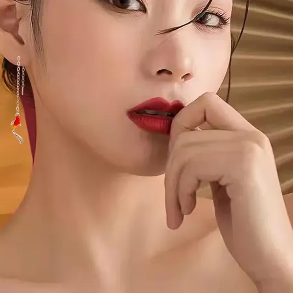 Authentic Good Luck Koi Ear Line Lucky Goldfish Silver Color Drop Red Fish Earrings For Women Korean Jewelry Trendy