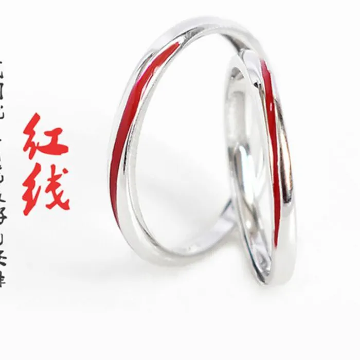 Authentic Original Epoxy Red Line 925 Sterling Silver Jewelry Popular Simple Personality Opening Couple Rings R160
