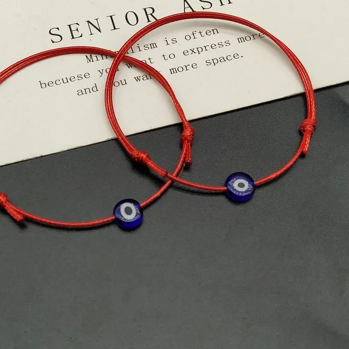 Authentic 2 pcs Adjustable Lucky Black Red String Bracelets Flat Blue Evil Eye Woven Men Lucky Bracelet Women Femme Jewelry