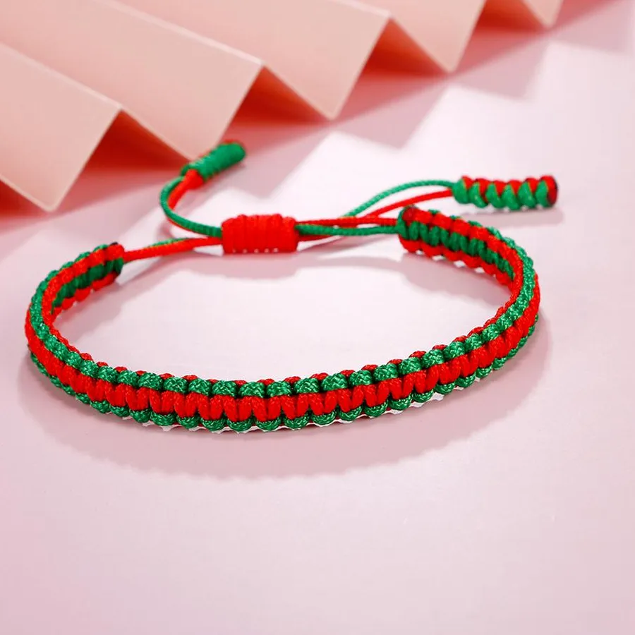 Authentic Christmas Red Green Braided Rope Lucky Handmade Thread Bracelet Nylon Knots Bracelets NPrayer Charm Jewelry Lover Wristband