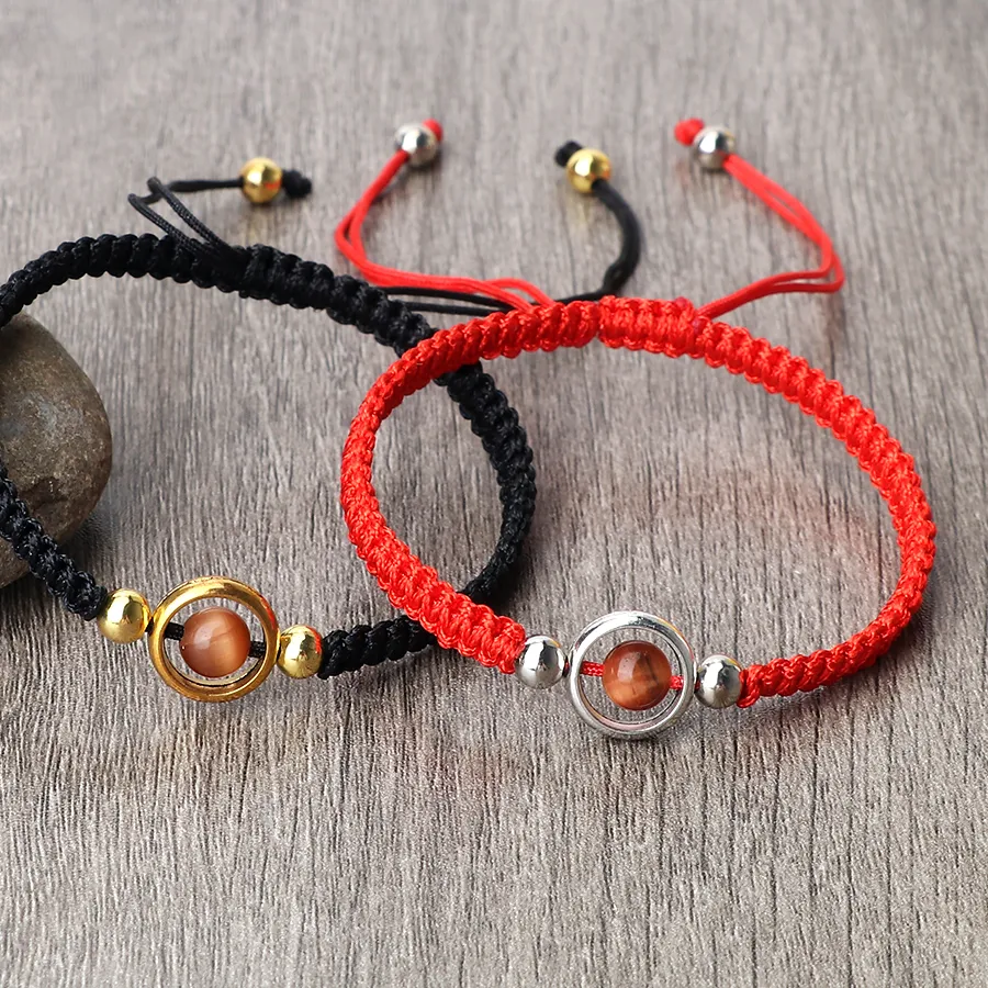 Authentic 6Mm Orange Tiger Eye Braided Bracelet Handmade Adjustable Lucky Red Black Thread Yoga Bangle Jewelry Prayer