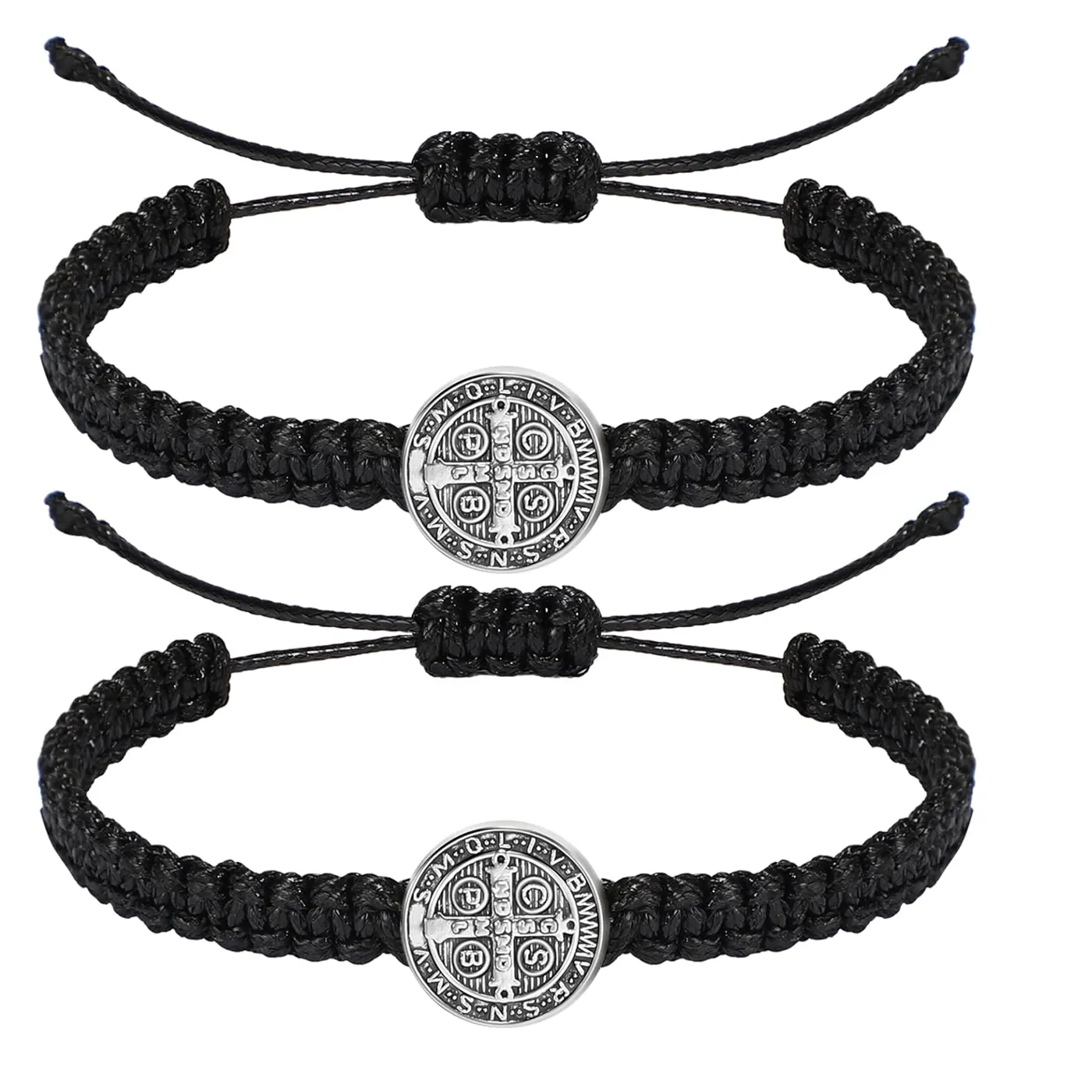2 Catholic Saint Benedict Medal Bracelets Adjustable Black And Red String Bracelets Religious Jewelry