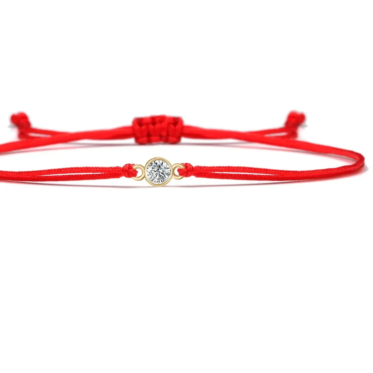 Authentic Round Cubic Zirconia Stone Red String Simple Handmade Bracelet Women Girl Mini White CZ Charm AdjustableJewelry