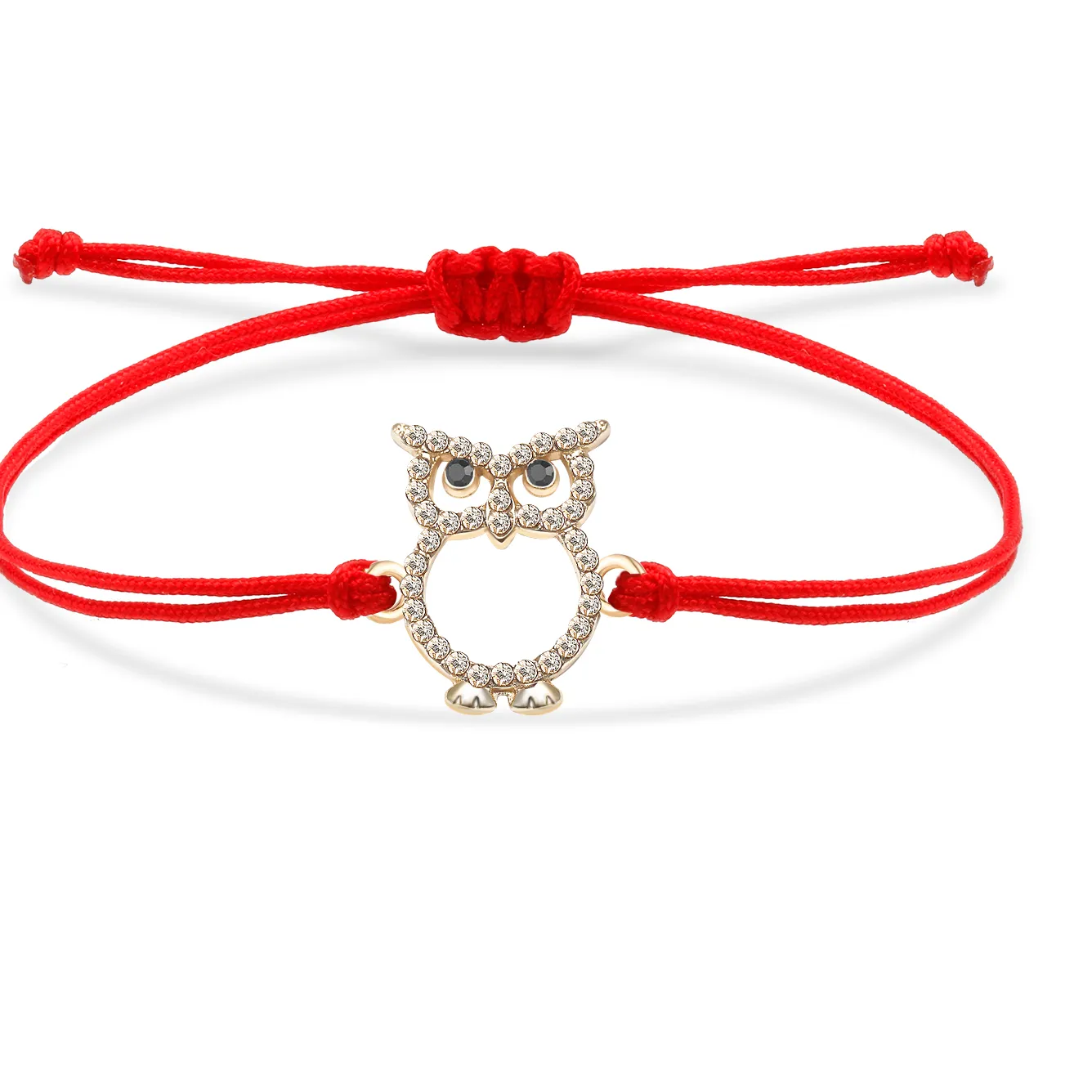 Authentic Zinc Lovely Wise Owl Charm Bracelet Women KC-Gold Plated Red String Black Cord Handmade Jewelry Present