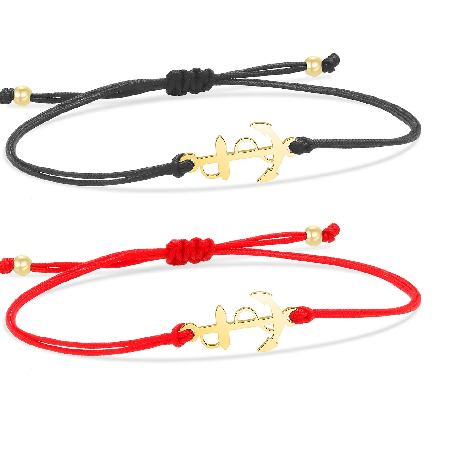 Authentic Gold-plated Stainless Steel Delicate Polishing Boat Anchor Charm Bracelet Women 2022 New Fashion Red Black String Summer Jewelry