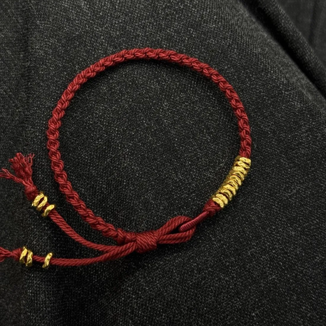 Authentic Meetvii Handmade Knitted Red String Bracelet for Women Simple Gold Color Beads Charm Bracelet Jewelry Gift