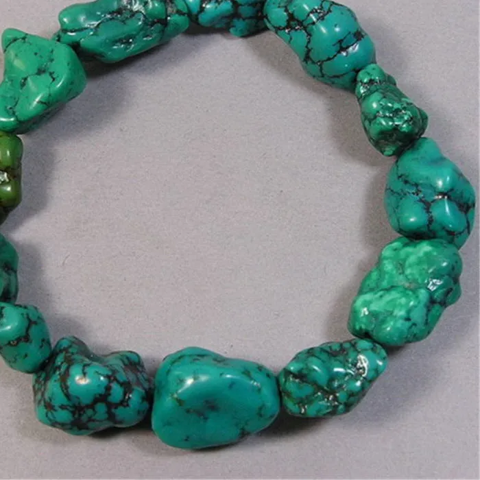 Authentic Tibet Natural Enhanced Turquoise Nugget Beads Bracelet Stretch For Amulet Bb- 238