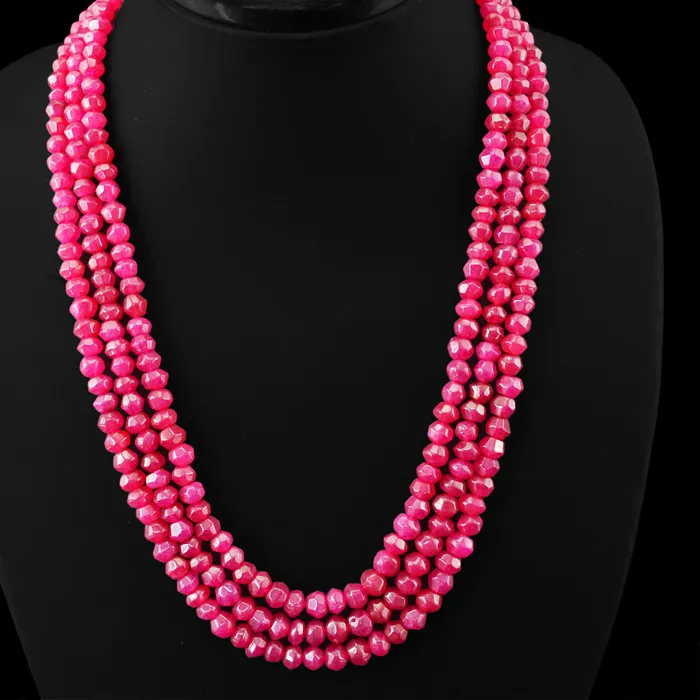 Authentic TOP SELLING 390.00 CTS EARTH MINED ENHANCED RUBY FACETED BEADS NECKLACE (DG)