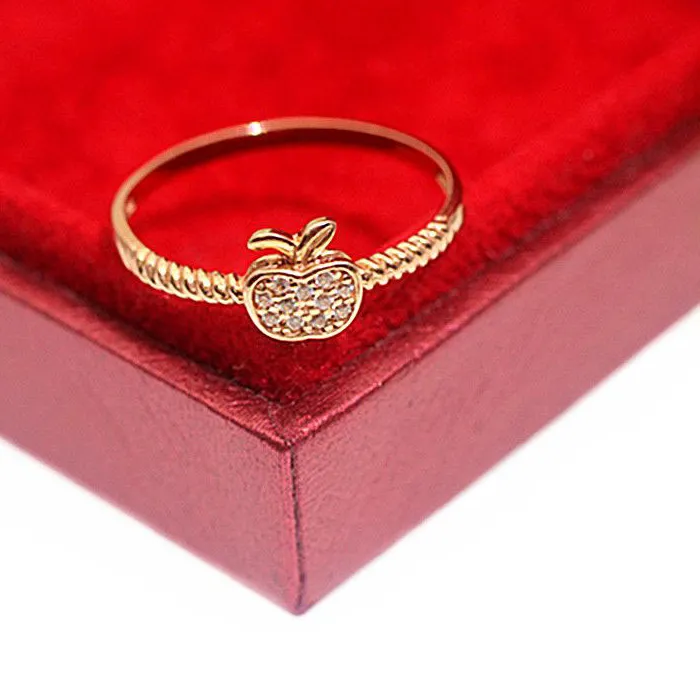 Authentic Classic 585 Purple Gold Fun Apple Rings for Women Plated 14K Rose Gold New in Shining White Crystal Exquisite Ring Jewelry Gift