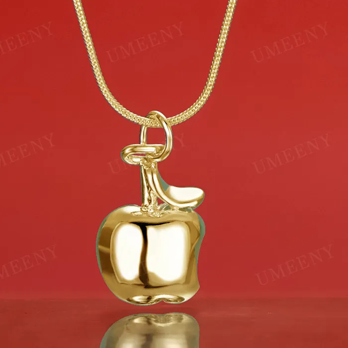 Authentic 18K Gold 16-30 Inch Delicate Apple Pendant Necklace for Women, Fashionable Gift Accessory