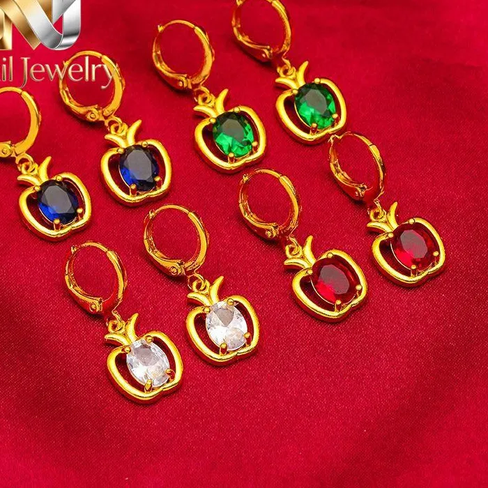 Authentic Nexil Jewelry   Nexil Jewelry  Ins Blue-Green Apple Gold Earrings! 24K Gold AU999 Women's, Hollow Apple Light-Transmitting, Micr
