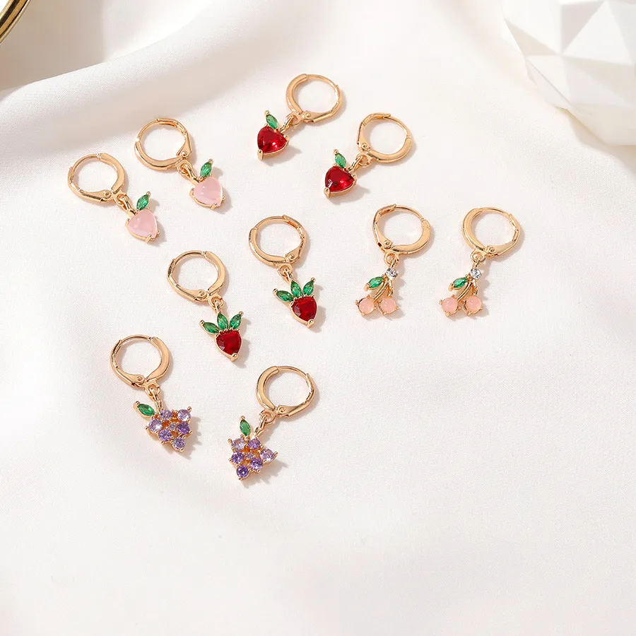 Authentic Gold Color Cute Apple Fruit Zircon Eardrop Sweet Punk Earring For Woman Fashion Jewelry Birthday Party Gifts