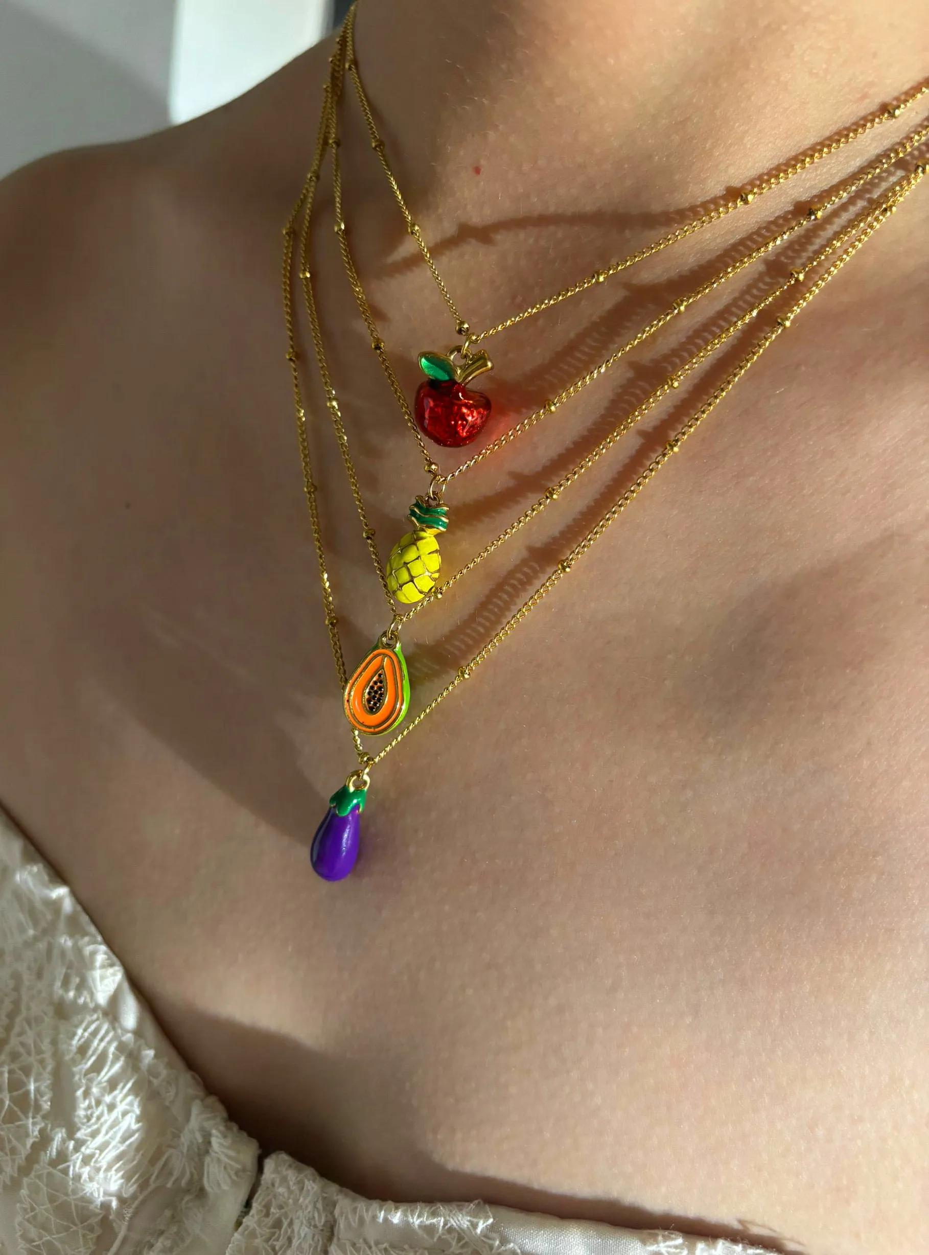 Authentic Peri'sbox 18K Gold-plated Necklace Avocado Apple Pineapple Eggplant Fruit Vegetable Enamel Pendant for Women High End Niche Gift
