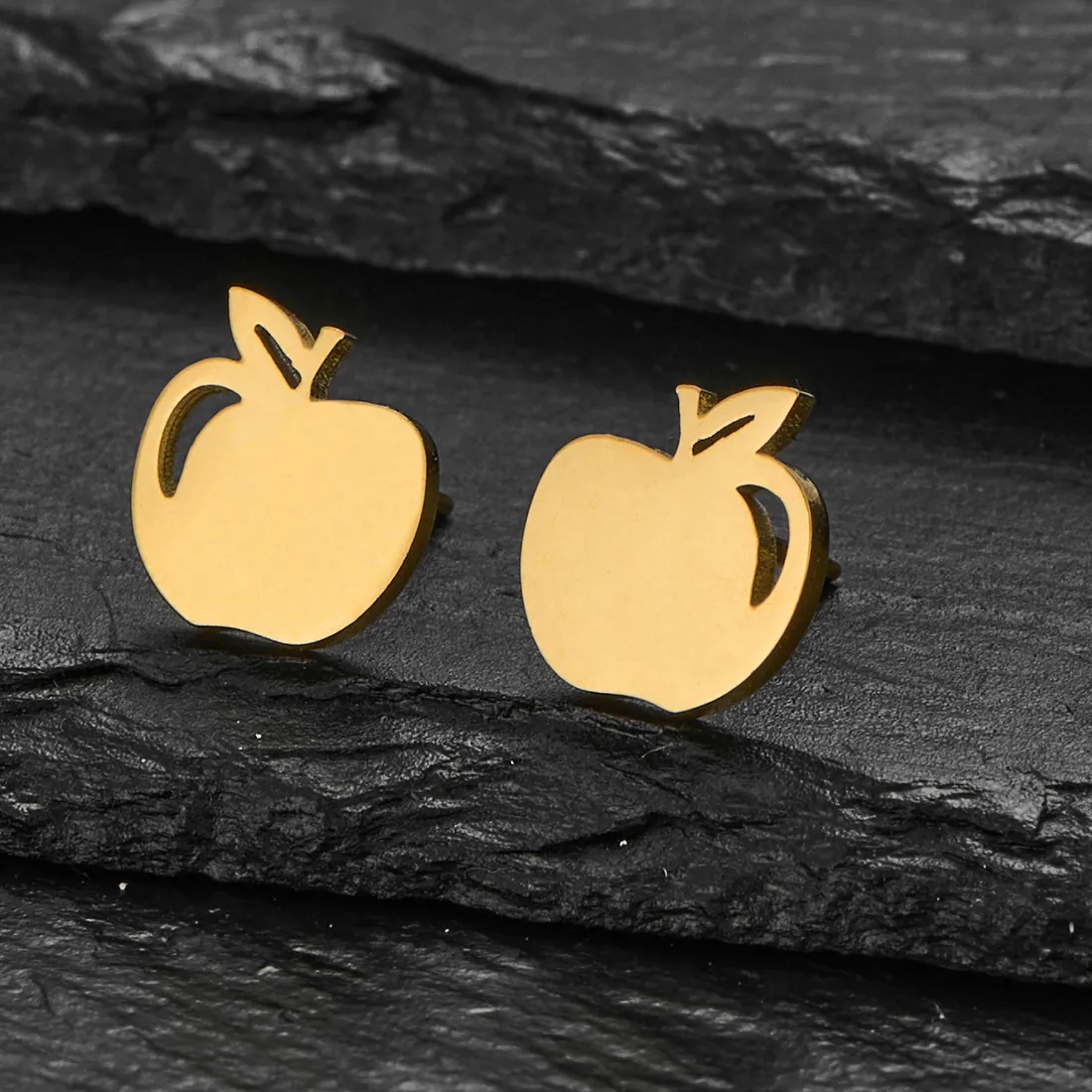 Authentic Cute Gold Color Smooth Fruit Stud Woman Christmas Eve Apples Exquisite Earrings Trendy Party Jewelry Fashion Gifts