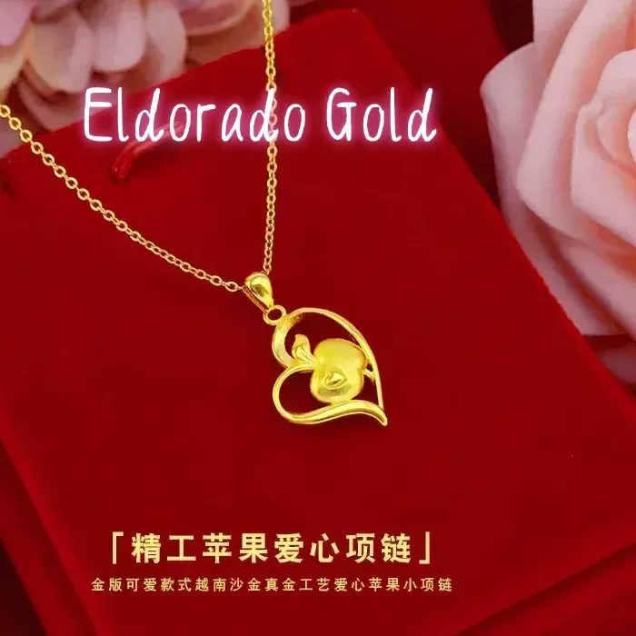 Authentic Eldorado Gold  Japanese and Korean Fashion 9999 24K Real Gold Women's Love Necklace Love Apple Necklace Women