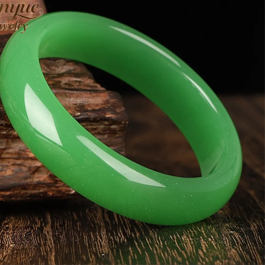Authentic Natural Apple Green Quartzite Jade Smooth and Round Flat Strip Bangle Sexy Young Girls Fashion Jewelry Exquisite Holiday Gifts