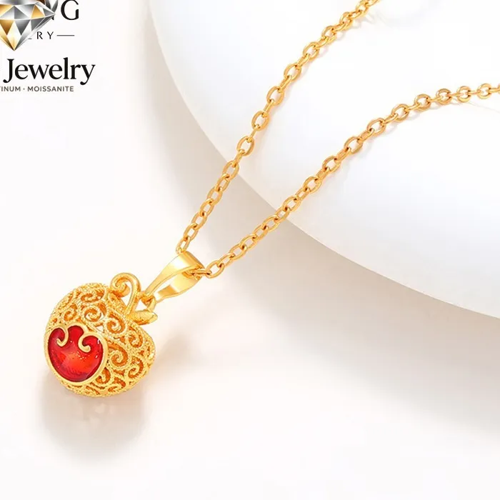 Authentic Elnar Jewelry Luxury 24K 9999 Pure Gold real gold Women's exquisite hollow apple pendant necklace