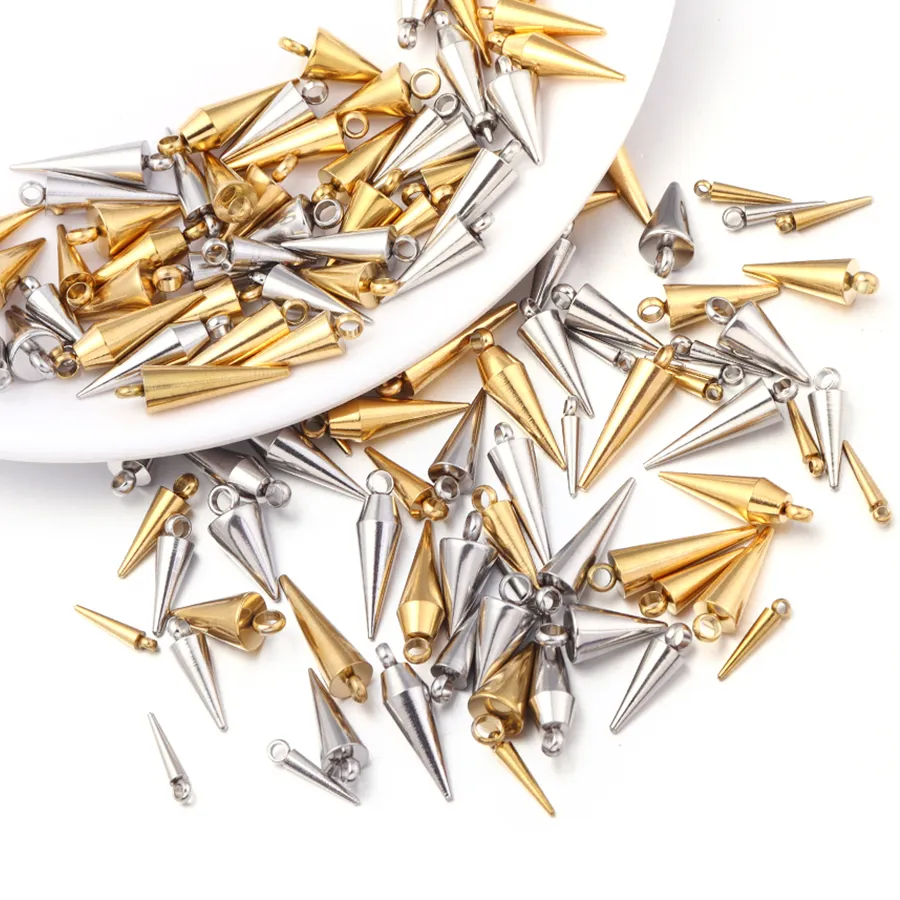 Authentic 10PCS Cone Charms Pendants Retro Spike Beads Charms Pendants for Women Man Hoop Earring Jewelry Making Supplies