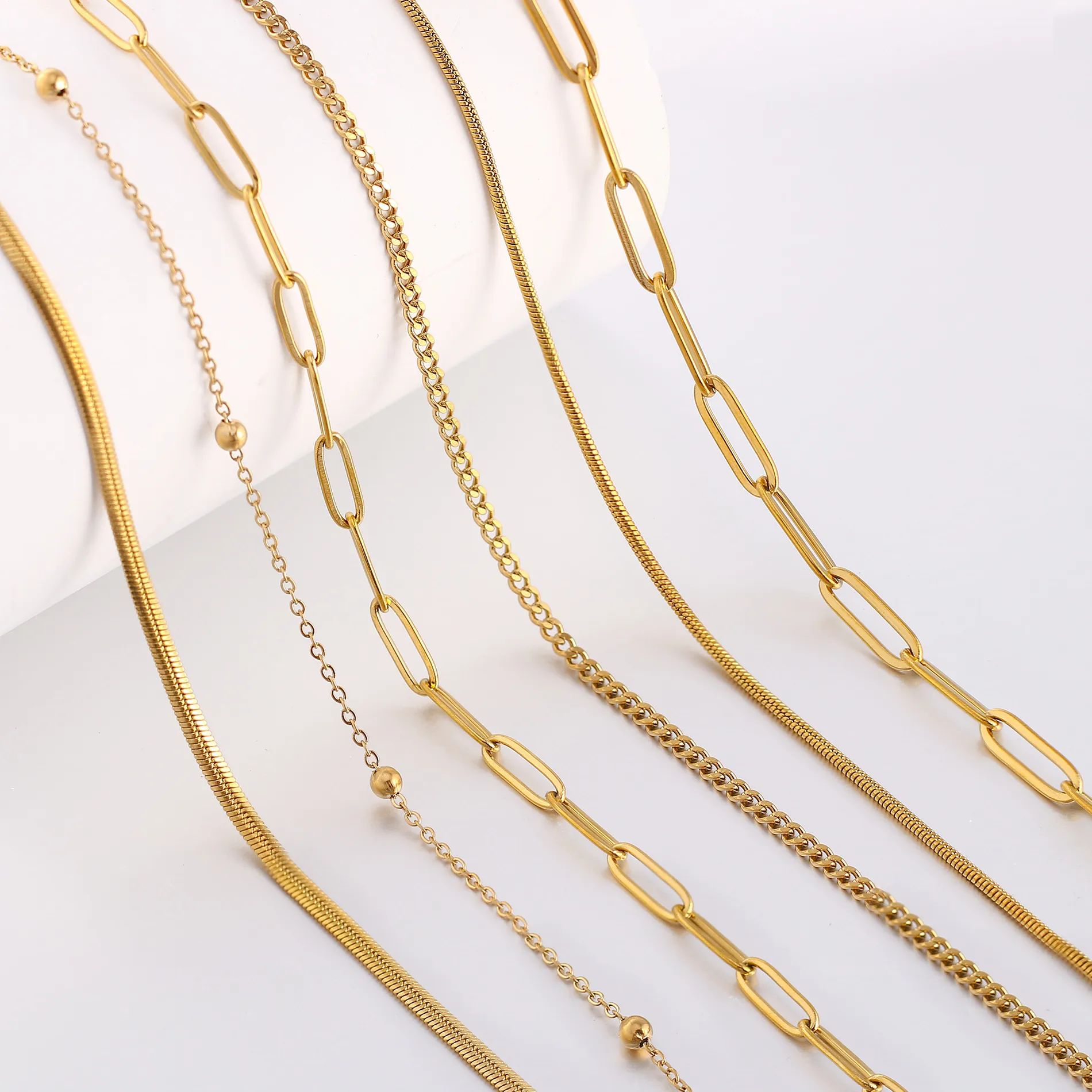 Authentic 5Pcs Bead Rope Link Cuban Paperclip Links Snake Chain Necklace Diy Jewelry 18K Gold Color Neck Chains