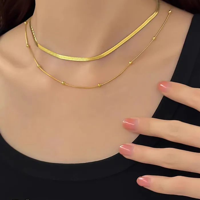 Authentic Punk Clavicle Flat Blade Snake Link Choker Necklace Gold Silver Color Double Necklace Women Jewelry