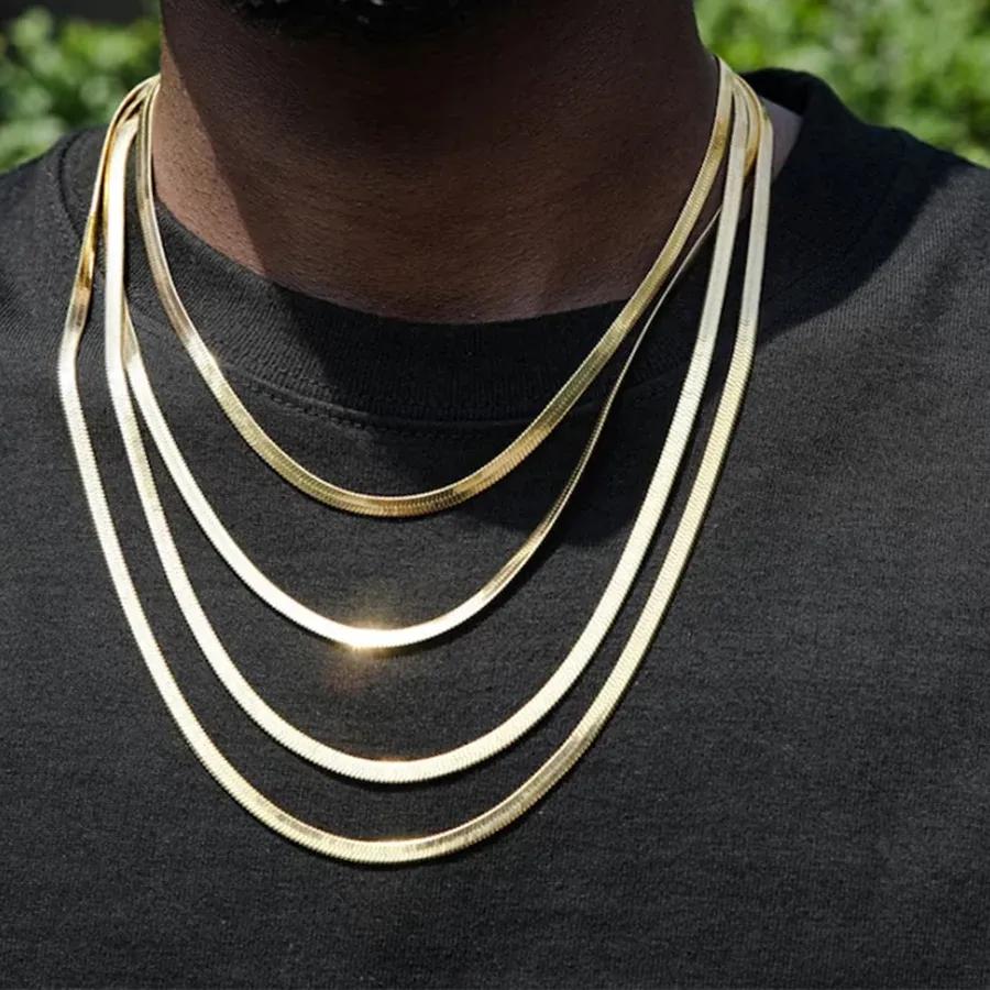 Authentic Snake Chain Necklace for Women Men Gold Color Herringbone Choker Neck Chains 2024 Trend Jewelry