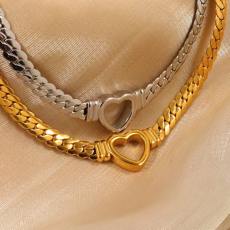 Authentic Peri'sbox Solid Gold Pvd Plated Chunky Thick Chain Hollow Heart Choker Necklace for Women Street Jewelry
