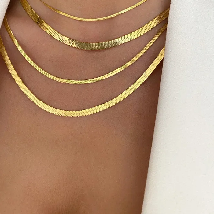 Authentic Hot Snake Chain Women Necklace Choker Herringbone Gold Color Chain Necklace For Women Jewelry