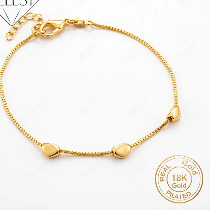 Authentic 925 Sterling Silver 18K Gold Plated 8-inch Delicate Square Snake Chain Bracelet for Women, Fashionable Wedding Party Jewelry