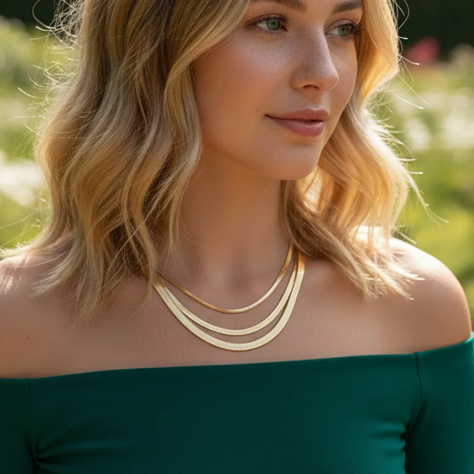 Authentic St-Belan 40/45/50CM 14K Gold Plated Snake Chain Necklace for Women Stainless Steel Minimalist Adjustable Length Necklaces