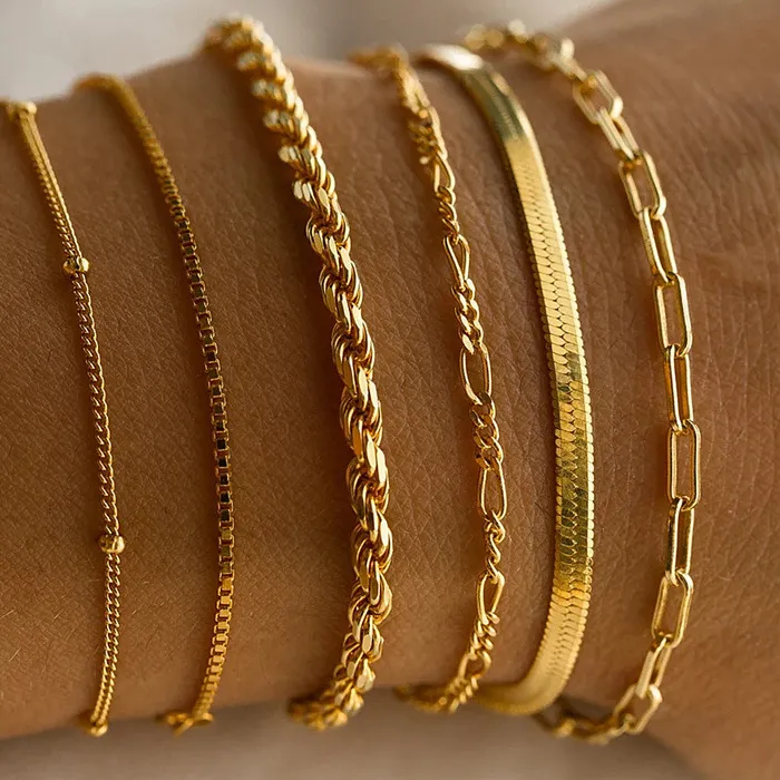 Authentic FTCY 6Pcs Gold Color Bracelet Set for Women Bohemian Vintage Thick Twist Cuban Chain Bracelet Women’s Trendy Jewelry Gifts