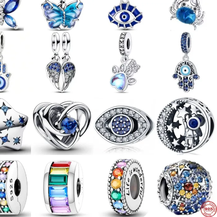 Authentic 2025 Original 925 Sterling Silver Frog Blue Enamel Conch Dangle Octopus Charm Bead Fit Pand Snake Bracelet Girls Jewelry Gif