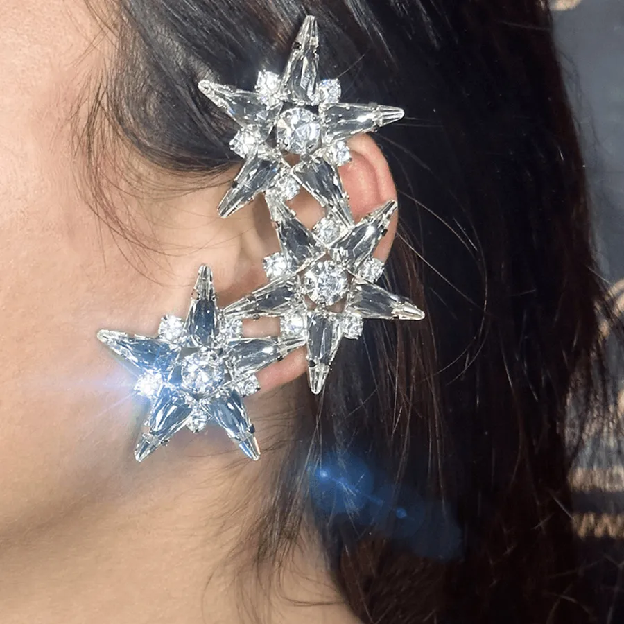Authentic Stonefans Five-Pointed Star Ear Clips Without Piercing Prom Costume Accessories 2025 Earring Jewelry Wedding Ear Cuff