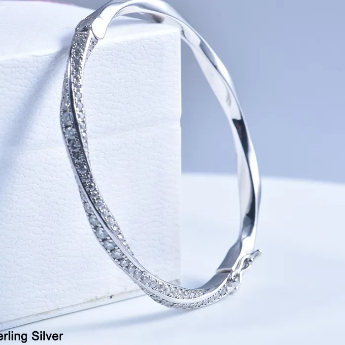 Authentic s925 Sterling Silver Bangle for Women Sparkling Cuff Bracelet Fine Jewellery Accessories