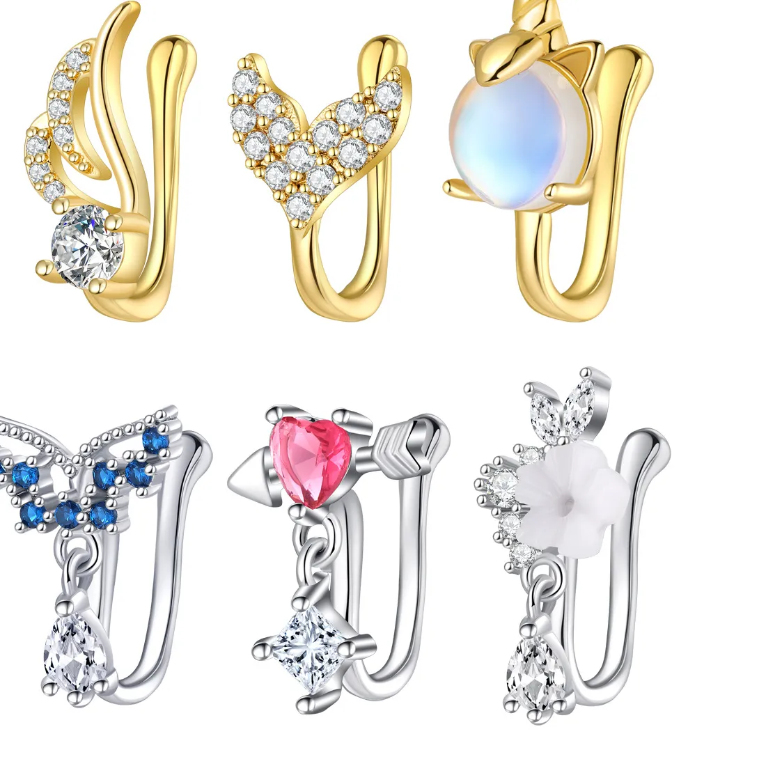 Authentic Fake Nose Piercing Jewelry High Quality with CZ Nose Cuff None Piercing Clip on Nose Ring for Women Faux Piercing