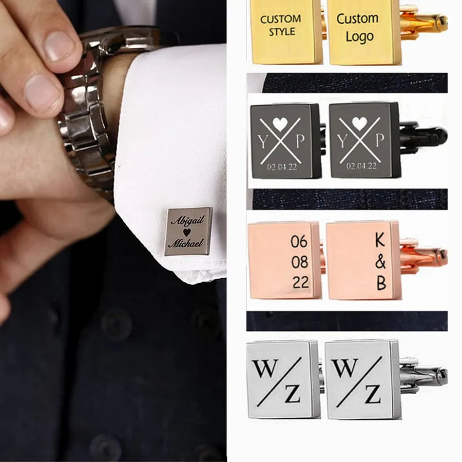 Authentic Personalized Custom Mens Shirt Cufflinks for Father Wedding Customized Cuff Links Buttons Men Jewelry Sliver Suit Cufflink